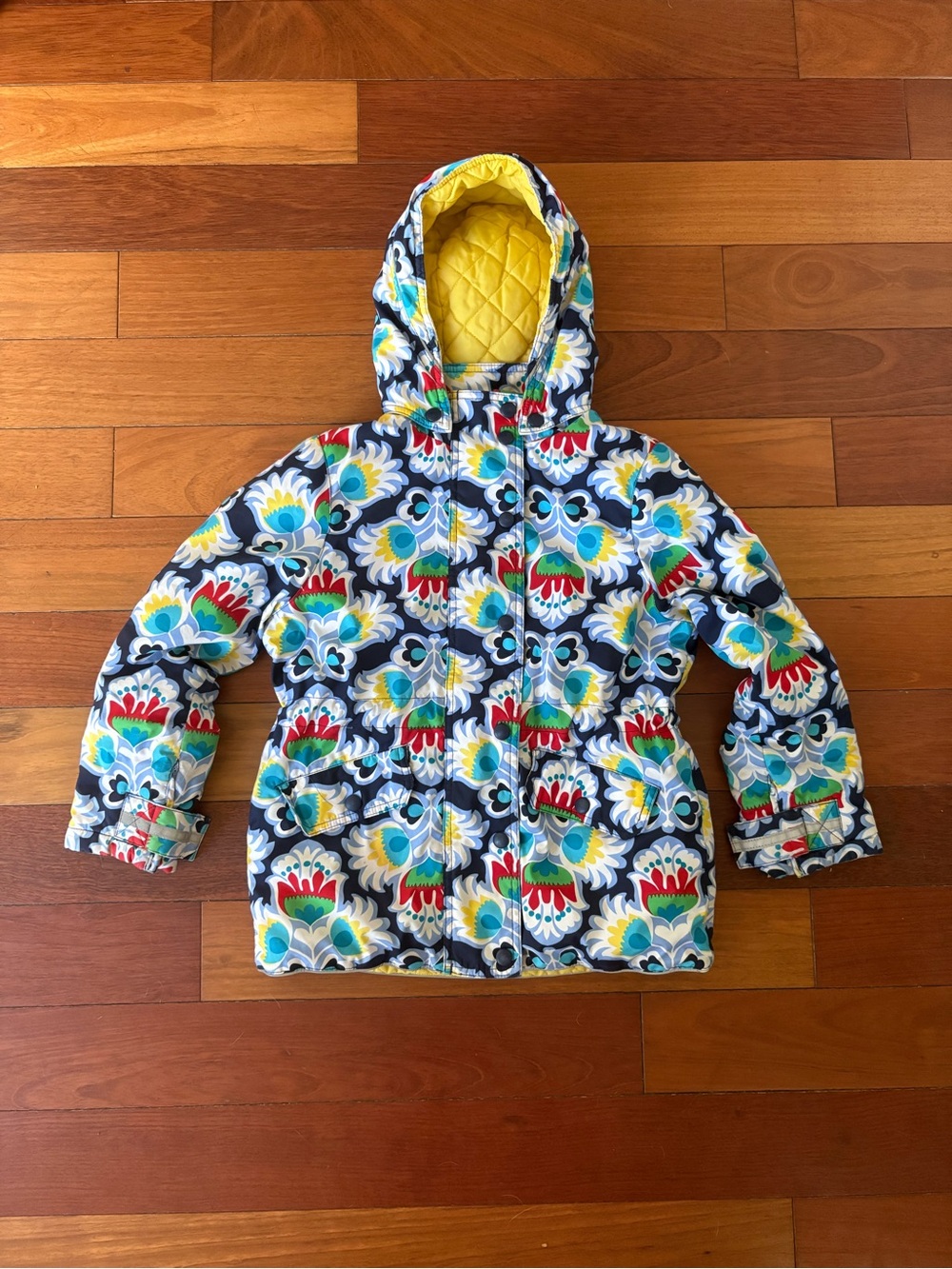 Hanna Andersson Quilted Floral Hooded Jacket with Yellow Lining